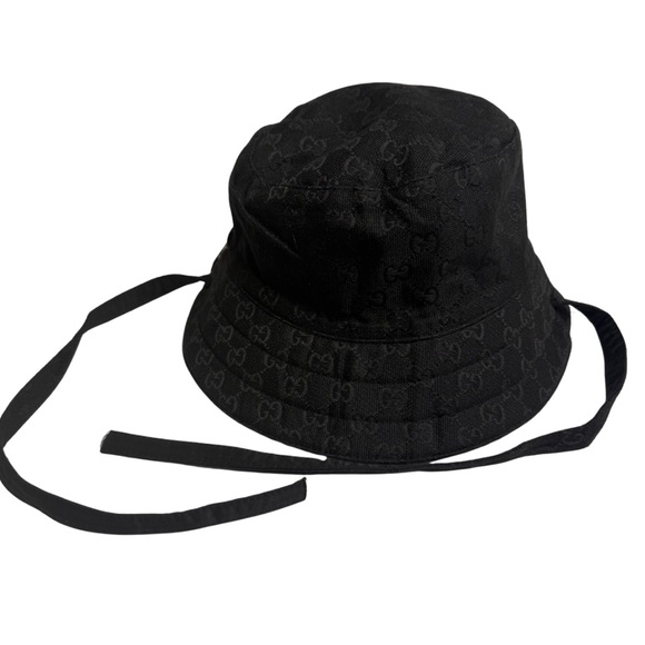 Black Monogram Bucket Hat with Chin Ties | Fashion Streetwear Hat NWOT